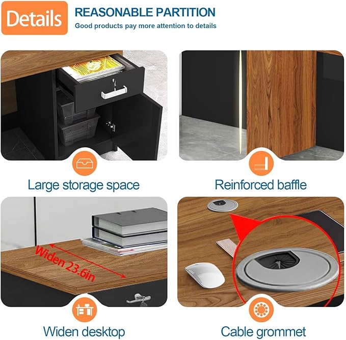 Reception Desk with Counter Modern Checkout Counter with Lockable Drawer Keyboard Tray Receptionist Desk for Office Salon Reception Table U Left 51inch/130cm