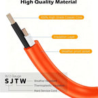 90 Degree 2 Prong Polarized Outdoor Power Extension Cord 35 FT, Angled Low-Profile Plug, 16 Gauge 125V SJTW Waterproof Long Cable for Home Office Lawnmower Garden Tools Lights, ETL+Ties-Bright Orange