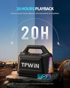 Portable Bluetooth Speaker - 80W Peak Loud Speakers, 20H Playtime for Outdoor Adventure, Lightshow, TWS, Deep Bass, BT 5.3 Wireless, IPX6 Waterproof for Travel Hiking Camping Beach Pool - Black