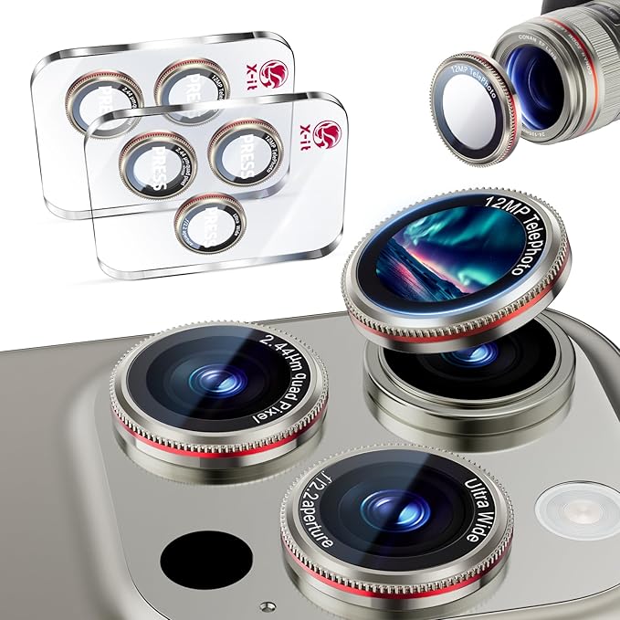 X-it 2 Pack Camera Lens Protector, Shatterproof Protection Anti-Scratch Ultra HD Camera Protector, Anti-Glare 9H Tempered Glass Lens Protector for iPhone 16 Pro Max/16 Pro, Case Friendly, Titanium Red