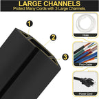 MYFAMIREA 4FT Floor Cord Cover Heavy Duty Cable Cover Protector with 3 Channels Extension PVC Floor Wire Cover Outdoor Cord Hider Management Cord Cover for Wire on Floor for Home Office Outdoor, Black