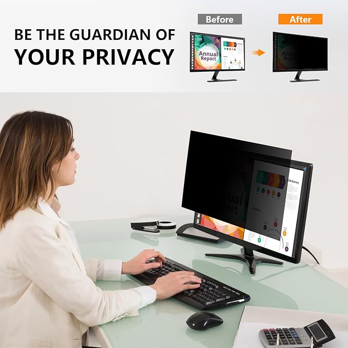 【2-Pack】 23.8 Inch Computer Privacy Screen for 16:9 Monitors with Anti-Spy Anti-Glare Filter, Blue Light Blocking & Eye Protection, Removable Anti-Scratch HD Clarity Screen Protector