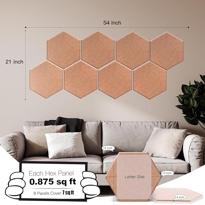 Mollywell Hexagon Acoustic Panels, High Density, Soundproofing, Decorative Noise Reduction Felt Wall Tiles for Ceilings, Home Office & Gaming Room (Deep Brown), 14x12x0.4 Inch