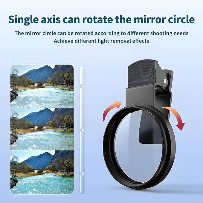 52mm Clip-on CPL Phone Camera Lens Filter, Polarized Camera Lens CPL Filter for iPhone 16 15 Pro Max Plus 14 13 Pro Max Mini 12 11 X XS Max Galaxy