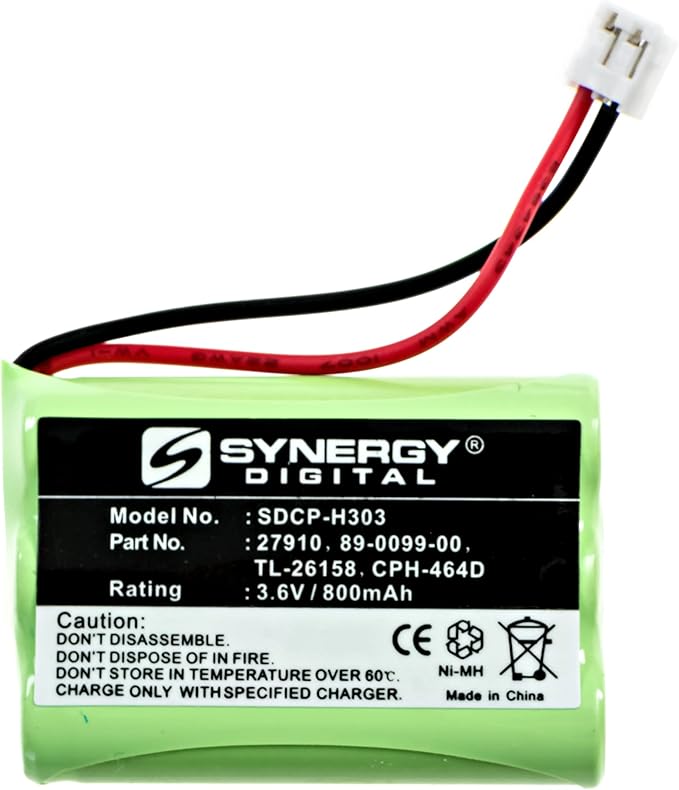 Synergy Digital Cordless Phone Battery, Compatible with 1X3AAA/D Cordless Phone Battery (Ni-MH, 3.6V, 800mAh) - Ultra Hi-Capacity Battery