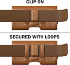 Holster for iPhone 16 16e Pro 15 14 13 12 11 10 XR Xs X, Samsung Galaxy S25 S24 S23 5G - Cell Phone Belt Holder Case with Clip - ID Card Magnetic Pouch - Brown