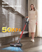 Cordless Vacuum Cleaner, 600W/50KPa/70Mins Vacuum Cleaners for Home, Self-Standing Stick Vacuum with Anti-Tangle Brush & OLED Touch Screen, Vacuum Cleaner for Hardwood Floors and Carpet,Pet Hair,Car
