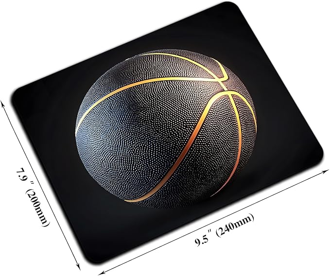 Mouse Pad, Golden Stripes Black Basketball Mouse Pads for Desk, 9.5" x 7.9" Non-Slip Rubber Base Computer Mousepad with Women, Portable Square Design for Wireless Mouse and Pad Laptop Office & Travel