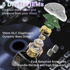 BASN Bmaster5 in Ear Monitors, 1DLC Diaphragm+4BA 5 Drivers IEM Earphones with Silver-Plated OFC Cable, Noise Isolation Wired Earbuds for Musicians (Silver)