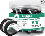 20pcs 5/8 Inch Stainless Steel Cable Clamps,Rubber Coated Cushioned Insulated Cable Clamp,Automotive Cable Wire Clamps,Pipe Clamps,Metal Clamp for Tube,Lines,Wire Cord Installation(Black,16mm)