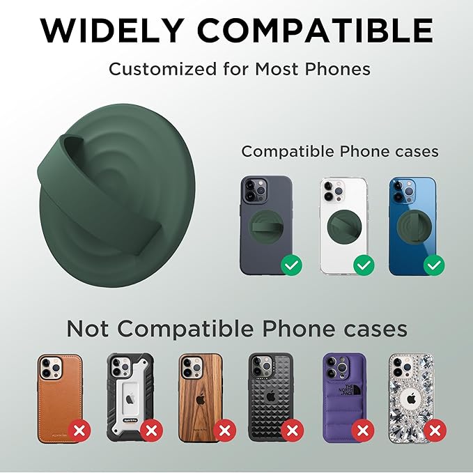 Magnetic Phone Ring Grip Holder, Silicone Finger Loop Grip, Compatible with MasSafe, Back of Phone for iPhone Pro Max/Plus/16/15/15/14/13/12 Series, Alpine Green