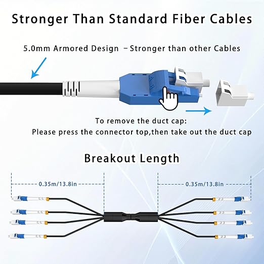 1000M/3281FT LC to LC Armored Outdoor Fiber Optic Cable, Single Mode Duplex 9/125μm SMF Fiber Patch Cord, OS1/OS2 Compatible, Black LSZH Jacket, Uniboot Jumper for FTTH, Data Center, Long-Distance Use
