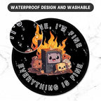 ITNRSIIET Round Mouse Pad with Stitched Edge Premium-Textured Waterproof Non-Slip Rubber Base Desktop Protection Mat Diameter 8.7 inches, Funny Burning Box