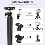 NEEWER Tripod for iPhone with Remote, Mini Flexible Phone Tripod Stand Vlog Selfie Stick with Phone Holder & Action Camera Adapter Compatible with iPhone GoPro Insta360 Samsung Digital Camera, TP35