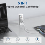 2 Inch Pop Up Outlet for Countertop,Power Grommet 2-inch Desk Wire Hole Insert,20W USB C,2 Outlets,2 USB C/1 USB A,Recessed Outlet,Desk Charging Station (White, 6 FT Cable)