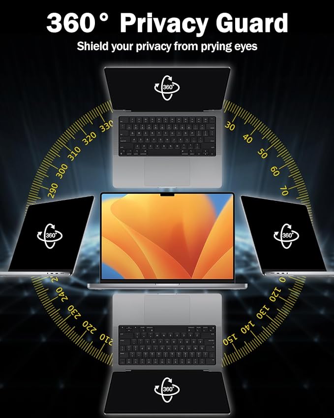 F FORITO 14 Inch 16:10 Laptop Privacy Screen Protector, 360° Anti Peeping and Anti Glare Laptop Privacy Shield Compatible with All 14" Laptops with 16:10 Aspect Ratio