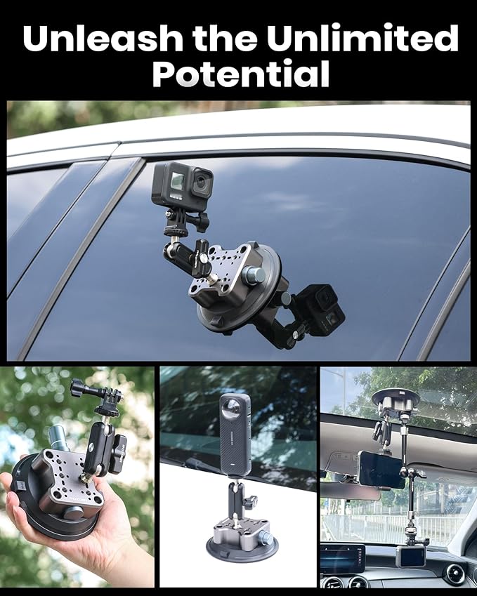 4.5" Suction Cup Camera Mount Universal Car Mount for Osmo 360 Camera, Phones, for Go-pro, for Insta360 Action Cams with 3.84" Magic Arm