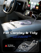 LISEN 3 in 1 Retractable Car & iPhone Charger Cord, Type C/L/Micro USB for iPhone/Samsung/PS/Kindle, Purple