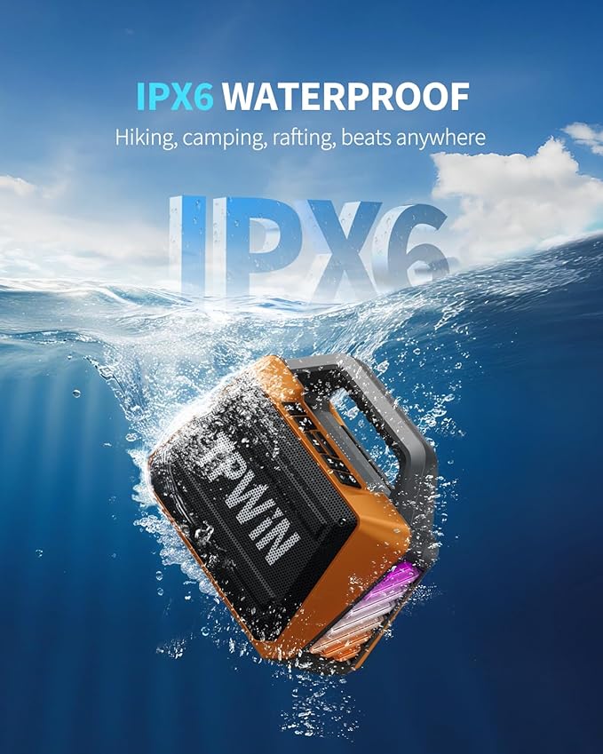 Portable Bluetooth Speaker Wireless - Loud Speakers 80W Peak, 20H Playtime, Light Show, TWS, Deep Bass, BT 5.3, IPX6 Waterproof for Outdoor Travel Camping Beach Pool - Orange