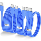 3-Pack Blue [3.3FT+6.6FT+10FT] 60W USB C to USB C Cable, Type C Fast Charging Cable for iPhone 16 15 Pro Plus Pro Max，for Galaxy S24 S23, for iPad Pro/Air, for MacBook Pro/Air and More