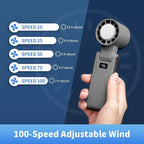 OTPEIR Portable Handheld Turbo Fan with Cooling Tech, Digital Display, 100-Speed Control, Rechargeable 4-in-1 Personal Fan for Travel, Outdoor, Office (Grey)