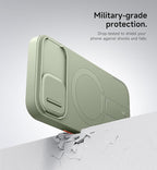 SURITCH for iPhone 15 Case with Magnetic Camera Slide Cover and Adjustable Kickstand, Compatible with MagSafe, Shockproof Bumper Case Slim Protective Cover 6.1 Inch, Green