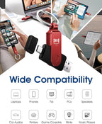 MOSDART 256GB USB3.1 Fast Speed C and A Dual Flash Drive, exFAT Memory Stick with Keychain and LED Indicator, for iPhone 15 and 16, Android Phone, iPad, MacBook, and Other Laptops, Red