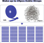 1"x16ft Hook and Loop Straps with 25 Metal Buckles, Adjustable Fastening Cable Straps, Cut-to-Length Cinch Strap, Reusable Nylon Securing Cord Ties for Organizer or Storage, 1 inch Wide,Blue