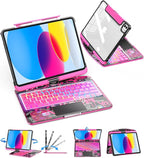 SIBEITU Keyboard Case for iPad A16 11th Gen 11" 2025 & 10th Gen 10.9" 2022, Clear Wireless Keyboard Protective Cover with Multi-Touch Trackpad, 7-Color Backlight & 3-Brightness, 360 Rotatable, Pink