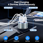Car Phone Charger for iPhone 16 15, Besgoods USB C Car Charger Adapter 4 Ports with Voltmeter PD&QC Fast Charging Cigarette Lighter for Galaxy S25 S24 S23 A54 A15 Dash Cam, with 6ft USB C to C Cable