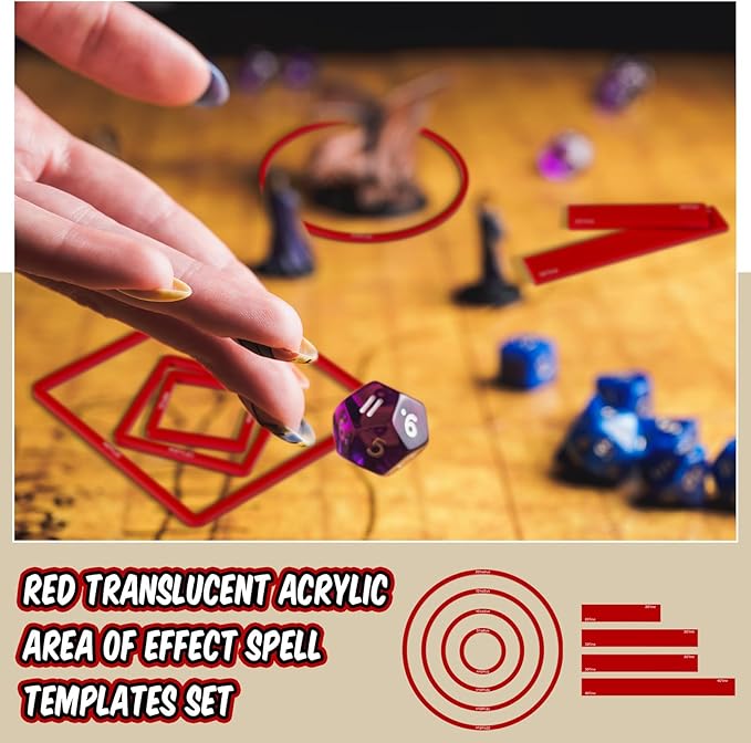 Sintuff 15 Pcs Spell AOE Damage Template Translucent Acrylic Area of Effect Spell Set Include 5 Cube 4 Circle 2 Cone 4 Line Templates for Gifts Tabletop RPG Gaming Accessories(Red)