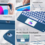 MoKo Touch Keyboard Case for iPad (A16) 11th Generation 11 inch 2025, iPad 10th Generation 10.9 inch Case with Pencil Holder,7 Colors Backlit Multi-TrackPad Detachable Bluetooth Keyboard,Dark Sea Blue