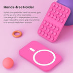 Patented Magnetic Sticky Phone Suction Grip Mount for MagSafe Case,Magnet Silicone Portable Stand Holder for iPhone 16/15/14/13/12 Series and Android, Hands-Free Selfies and Videos,Hot Pink
