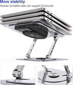 Laptop Stand,with 360°Rotating Base,External Cooling Fan,Adjustable RGB Lighting,Ergonomic Foldable Notebook Computer Holder.Compatible with All 10-17" Laptops Tablets,Silver
