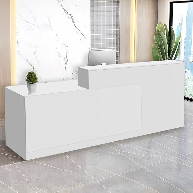 Reception Desk with Counter Modern Checkout Counter with Lockable Drawer Keyboard Tray Receptionist Desk for Office Salon Reception Table O Left 51inch/130cm