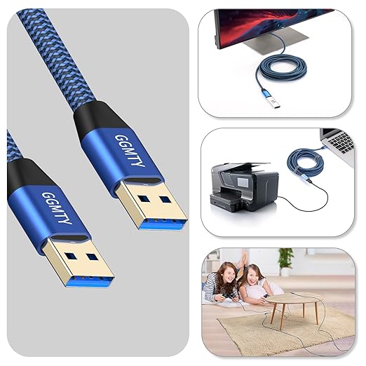 USB to USB Cable 20FT,Durable Braidedfor USB 3.0 Male to Male Type A to Type A Cable Data Transfer Compatible with Hard Drive, Laptop, DVD Player, TV, USB 3.0 Hub, Monitor, Camera, Set Up Box and More