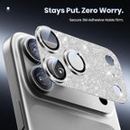 Hoerrye for iPhone 17 Pro Max Camera Lens Protector - [12FT Shatterproof Military Grade] [Strong Adsorption] Metal 9H+ Tempered Glass Camera Screen Full Cover Case Friendly,Glitter Silver