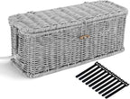 Cable Management Box, Woven Rattan Cord Hider With Lid & Button Lock, Floor Cord Holder for Power Strip USB Hub, Boho Desk Wicker Wires Storage Cable Organizer Box(grey)