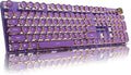 EWEADN V20 Typewriter Keyboard Wireless, 104 Keys Typewriter Style Mechanical with White Backlit, Media Knob, Pink Switch 2.4G/Bluetooth/USB-C Wired Retro Full Size Keyboard for Windows/Mac/PC-Purple