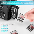 PERGEAR Professional 260GB CFexpress Type A Memory Card, Up to 880MB/s Read Speed & 900MB/s Write Speed for 4K 120P,8K 30P Recording Video/Photo, Compatible for Sony Alpha Sony FX Cameras