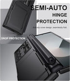 for Samsung Galaxy Z Fold 6 Case with Card Holder & S Pen Holder & Slide Camera Cover, Built-in Hinge Protection & Screen Protector, Durable Wallet Phone Cover Case for Z Fold 6 5G 2024, Black