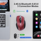 TECKNET Wireless Mouse (BT5.0/3.0 & 2.4G) Rechargeable 4800 DPI Silent USB A & Bluetooth Mouse 6 Buttons, Wide Compatibility - Red