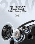 Portable Bluetooth Speaker with Light, Loud Sound and Deep Bass, IPX6 Waterproof, Up to 18H Playtime, TWS Pairing, Support Bluetooth/AUX/USB/TF Card for Home, Party, Outdoor and Travel (Black)