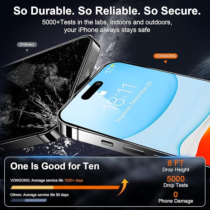 iPhone 15 Pro Max Screen Protector,Durable and Drop-Proof with 9H Hardness,Bubble-and-Dust-Free 15 Pro Max HD High-Aluminum Tempered Glass,Easy Installation Exclusively,2 Pack
