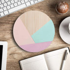 Round Mouse Pad, Wood Pink Green Purple Splice Mouse Pad, Washable Gaming Mousepads with Lycra Cloth, Non-Slip Rubber Base Computer Small Mouse Pads for Wireless Mouse