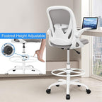 Primy Ergonomic Drafting Chair with Flip-up Armrests Tall Office Chair for Standing Desk Comfortable Desk Chair with Adjustable Footrest Ring and Lumbar Support in Gray Perfect for Home and Office Use