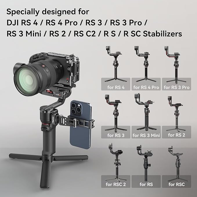 SMALLRIG Universal Phone Tripod Mount, Metal Cell Phone Mount with Cold Shoe Mount and M4 Screws for DJI RS 4 Mini/Pro, Free Adjustment Phone Mount Adapter for iPhone 16 15, for Samsung Galaxy- 4301