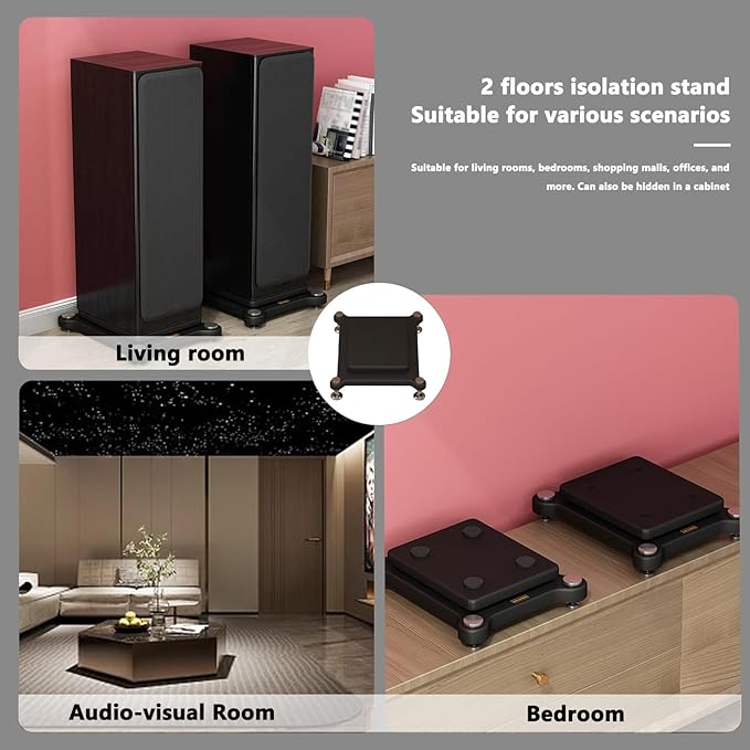 2pcs Subwoofer Isolation Stand, Double-Layered Speaker Isolation Stands with Stainless Steel Metal Feet, Acoustic Speakers Isolation Pad for Floor, Desktop (9.8×13.7in)