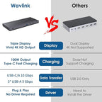 Laptop Docking Station, Docking Station 3 Monitors with 2* DP+HDMI, 130W PD Charger, USB-C/A 10Gb, 3* USB-A 5Gb, Audio, Gigabit Ethernet for Lenovo HP Dell, Windows System Computer
