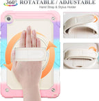 SEYMAC stock Case for Samsung Galaxy Tab A9+ Plus 11'', Full-Body Drop Protection Case with Screen Protector Pencil Holder [360° Rotating Hand Strap] &Stand, Yellowish+Pink